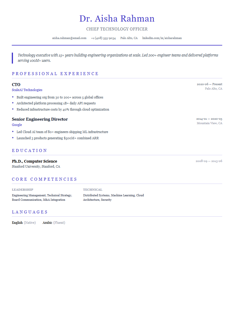 Executive template preview