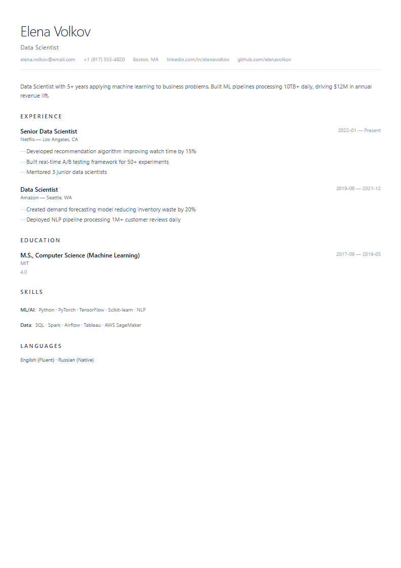 Minimalist template preview